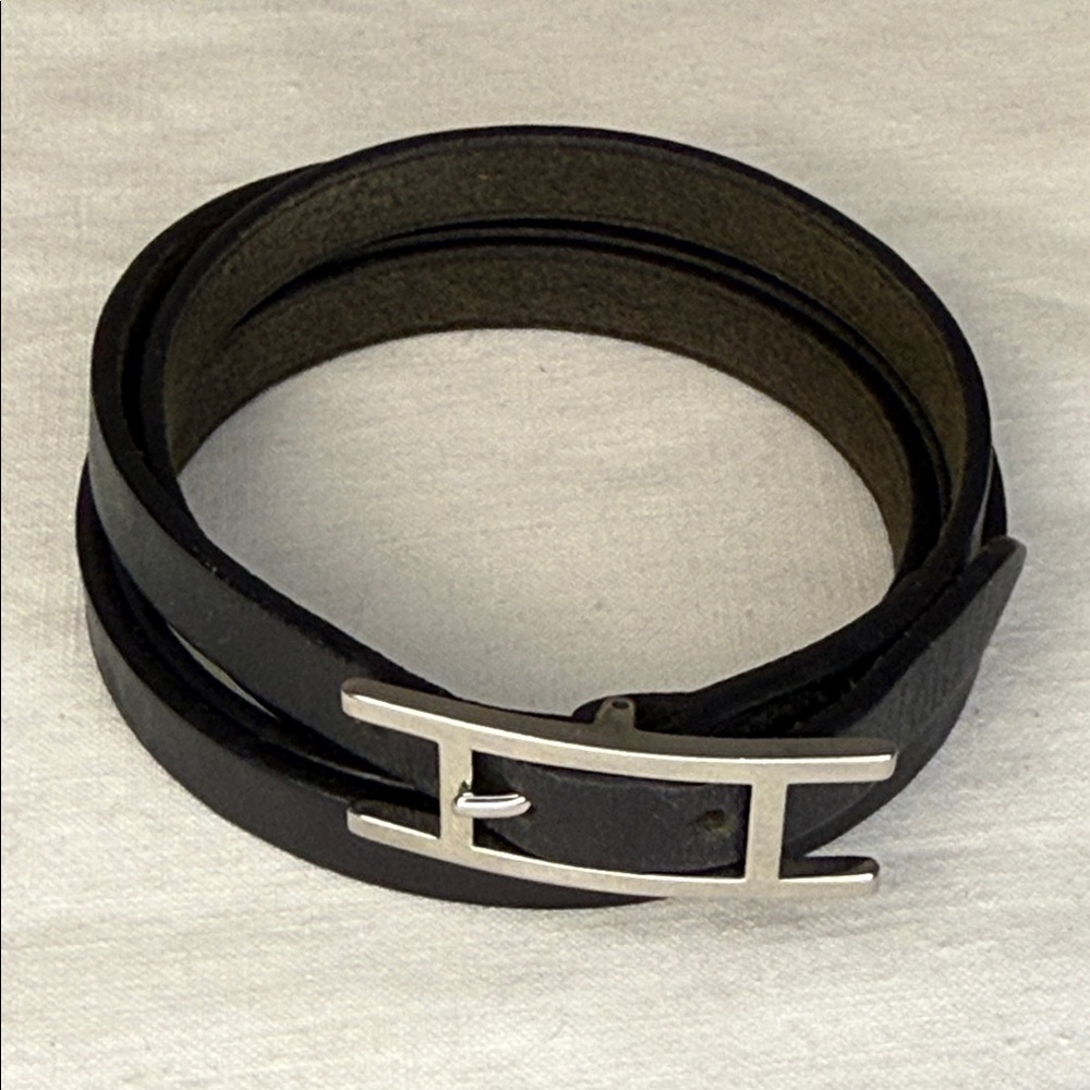 Hermès Hapi 3 Triple Wrap Black Leather Bracelet with Silver Buckle – EUC - Picture 4 of 5
